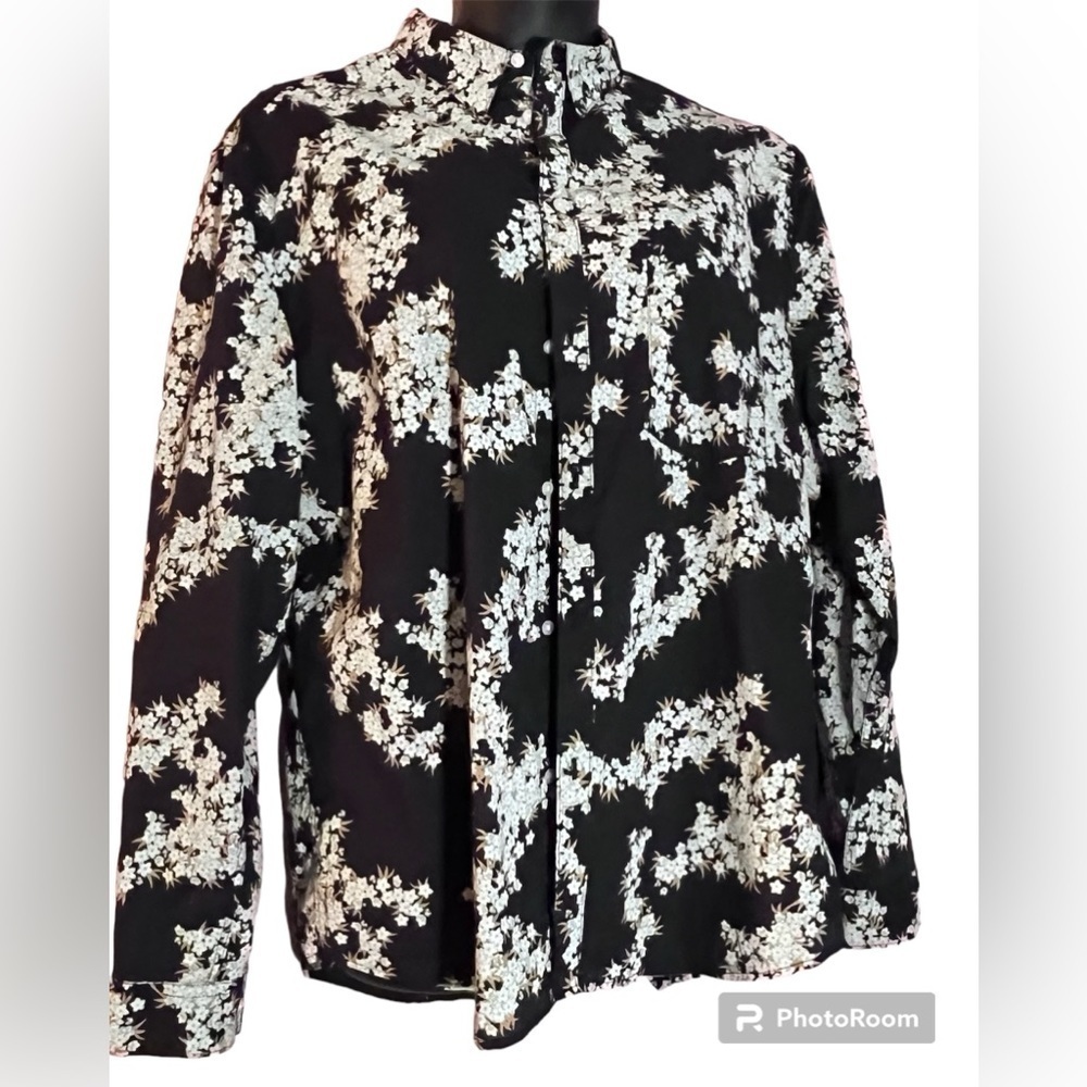 H&M Mens Cotton Shirt Bloggers Favorite Floral Print Sakura Black Reg fit XXL
